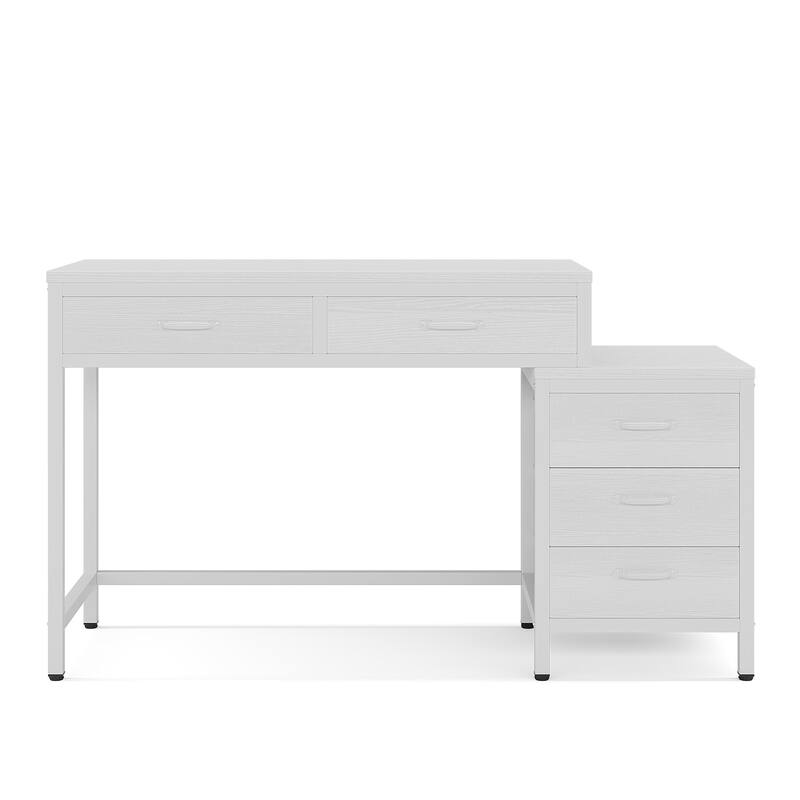 51" Reversible Computer Desk with 5 Drawers and File Cabinet, Office Desk with Printer Stand, Writing Table with Storage