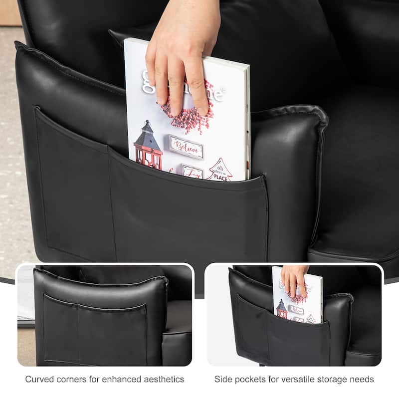 Glitzhome 29.5"W Mid-Century Modern Leatherette Armchair With Side Pocket - 29.5" W x 32" H x 28.75" D