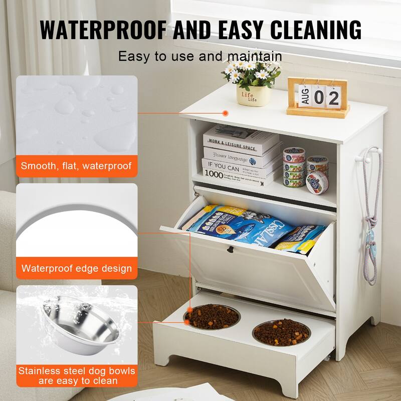 Pet Feeding Station with 2 Stainless Steel Bowls, Elevated Dog Bowls with Storage, Dog Food Storage and Feeder Station