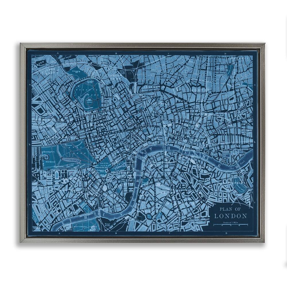Stupell Blue Detailed London Map Framed Floater Canvas Wall Art Design By Phillipa Katz