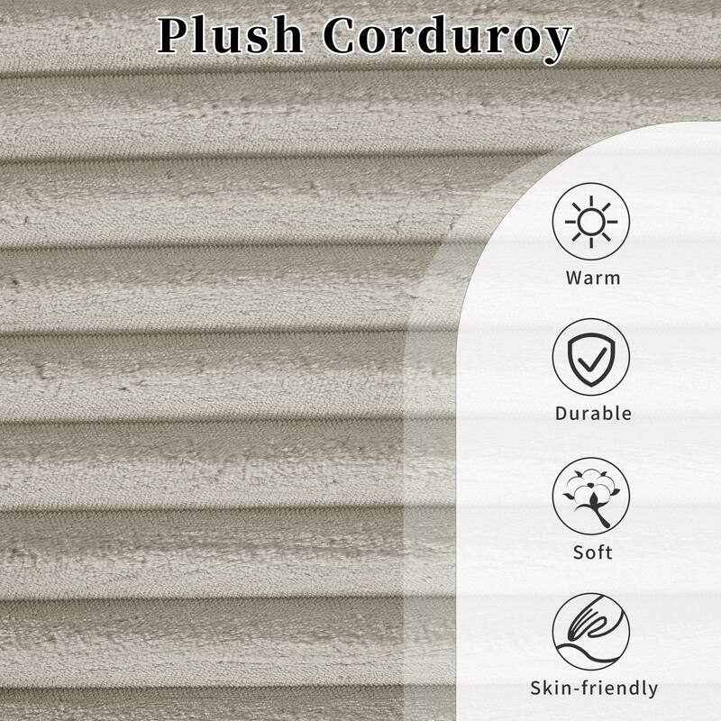 Roomfitters 125 Inch U-Shaped Sectional Sofa with Movable Ottoman, Corduroy Fabric, Side Pockets, Light Taupe