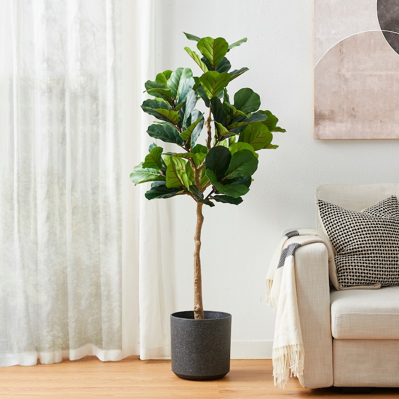 Glitzhome 3.5ft/5ft.Potted Real Touch Fiddle Leaf Fig Faux Tree - 23.5"D x 61.00"H