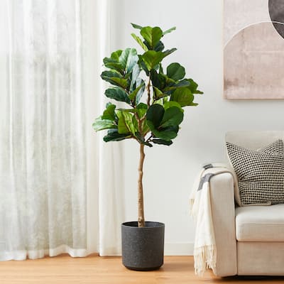 Glitzhome 5ft 61"H Real Touch Fiddle Leaf Fig Artificial Tree in Pot - 23.5"D x 61"H