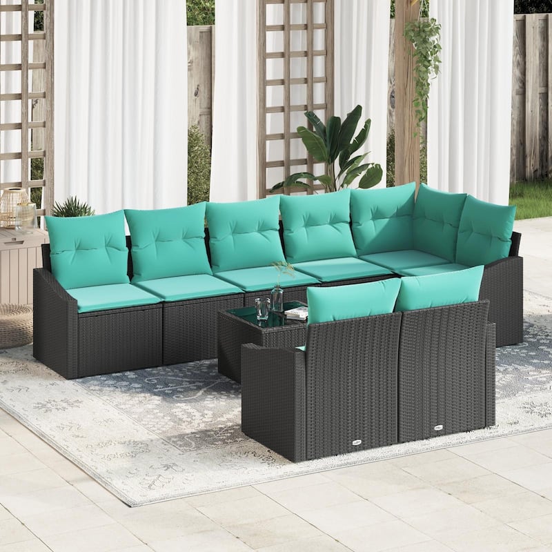 vidaXL 9 Piece Garden Sofa Set with Cushions - 113.6×48.6×27.2 - Black-with table