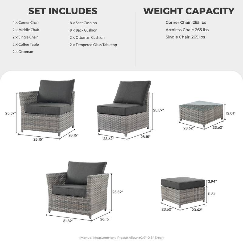 HOOOWOOO 12-piece Wicker Outdoor Sectional Sofa Set with Coffee Table
