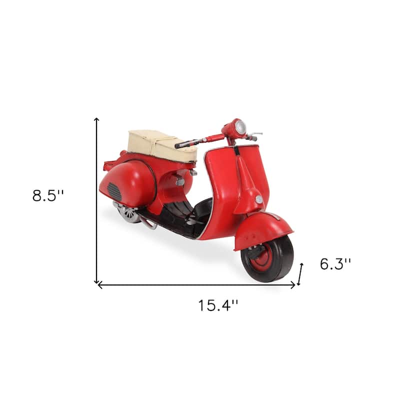 HomeRoots 9" Red and Black Metal Hand Painted 1959 Red Scooter Model Motorcycle - 15.4' X '8.5' X '6.3