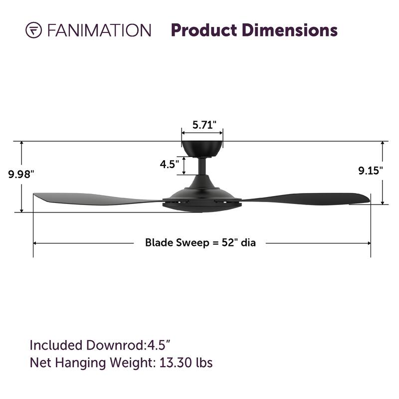 Fanimation GlideAire 52 inch Indoor/Outdoor Smart Ceiling Fan with Remote - Black