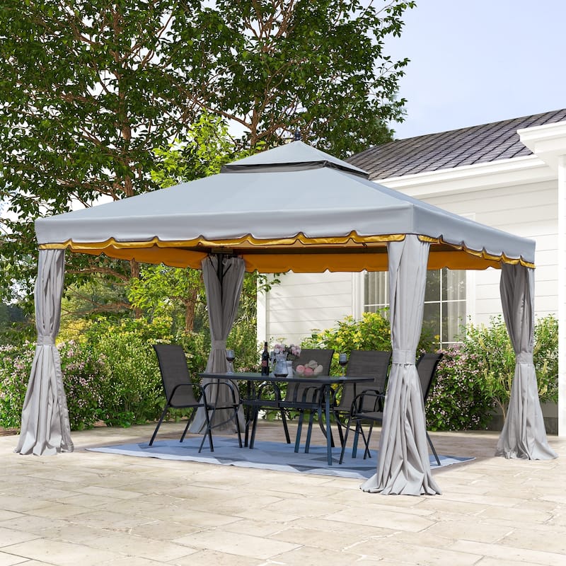 EROMMY Outdoor Canopy Gazebo Double Roof Patio Gazebo with Soft Top, includes Curtains