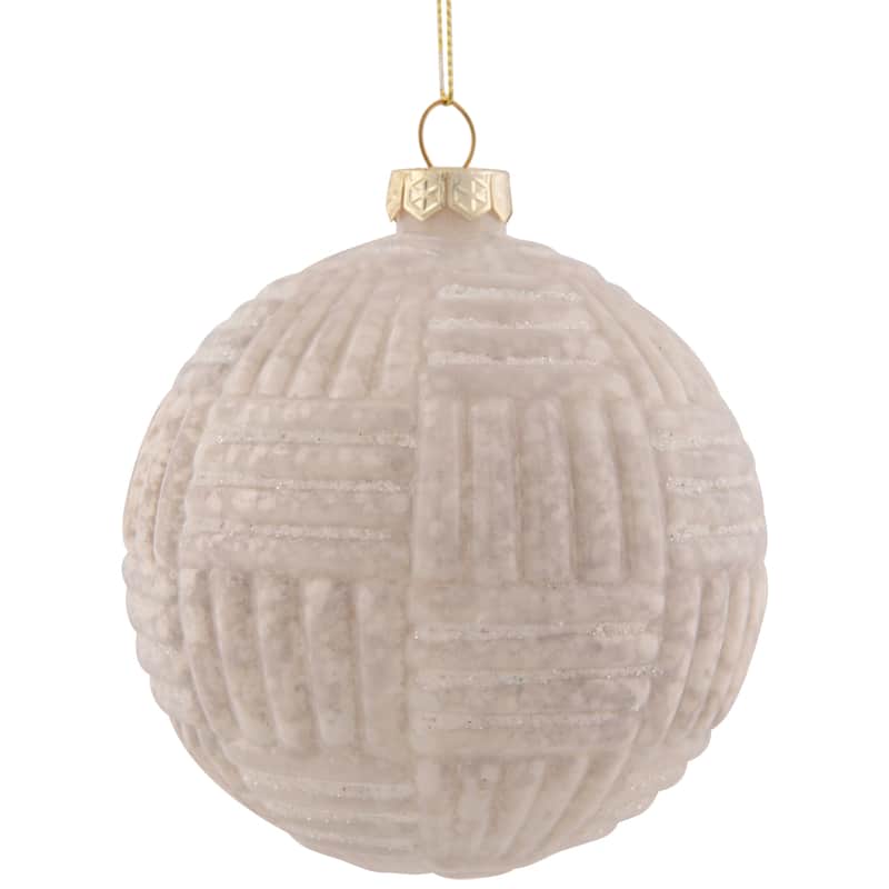 4" Cloudy White Geometric Glass Ball Christmas Ornament
