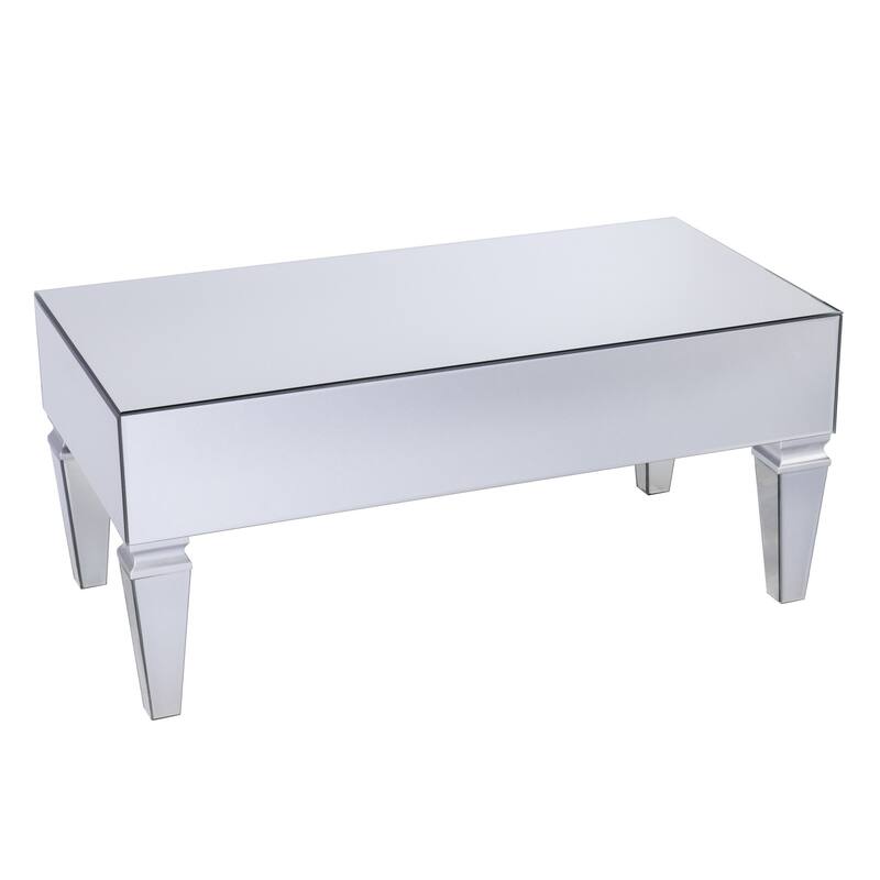 41" Silver Glam Mirrored Glass Rectangular Mirrored Coffee Table - 18" H x 41" W x 21" D