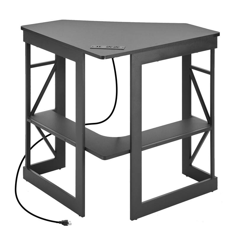 Corner Desk Small Desk with Outlets Corner Table for Small Space, Computer Desk with USB Ports Triangle Desk with Storage