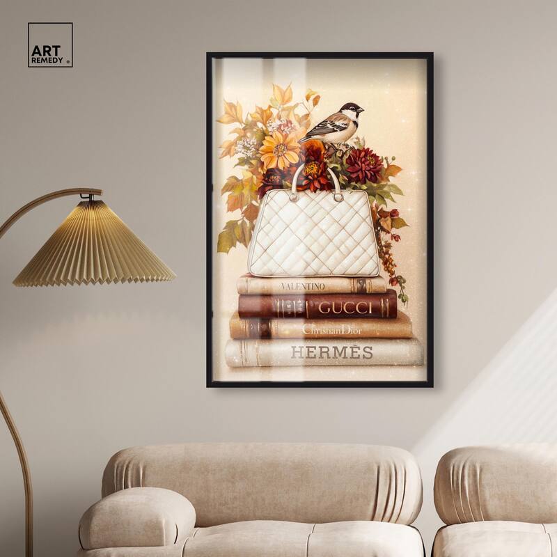 Little Bird Fall Flowers Glam Shadowbox by Art Remedy