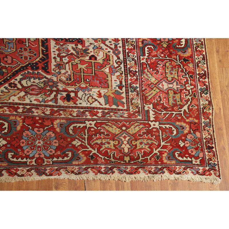 Hand Knotted Oriental 100% Wool Carpet Traditional Medallion Oranges & Rust Heriz (serapi) Area Rug - 12' 4'' X 9' 11''