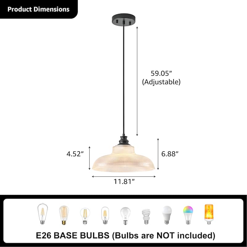 Starsky 1-Light Farmhouse Dome Ribbed Glass Texture Single Pendant