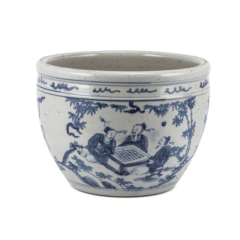 Blue And White Porcelain Pot With Seven Sages of Bamboo Groove