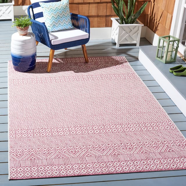 SAFAVIEH Courtyard Terezija Indoor/ Outdoor Waterproof Patio Backyard Rug - 5'3" x 7'7" - Ivory/Red