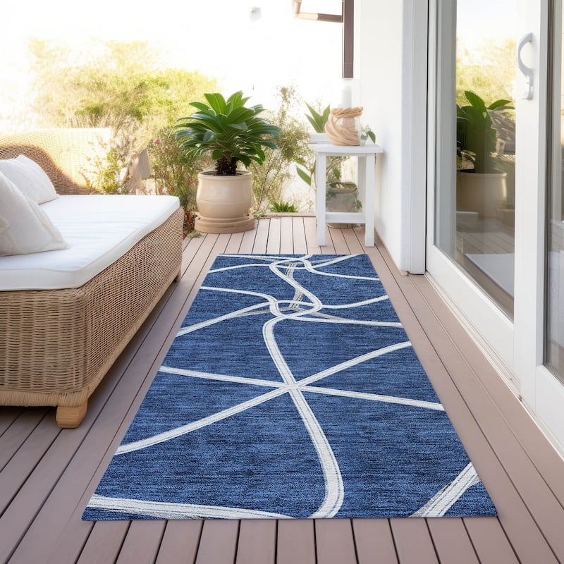 Machine Washable Indoor/ Outdoor Contemporary Links Chantille Rug - Blue - 2'3" x 7'6"