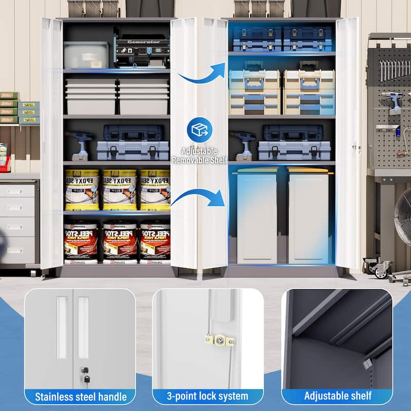71 inch Garage Storage Cabinet Shelving Kitchen Pantry Locker with Adjustable Shelves for Office, Garage, Home, Pantry