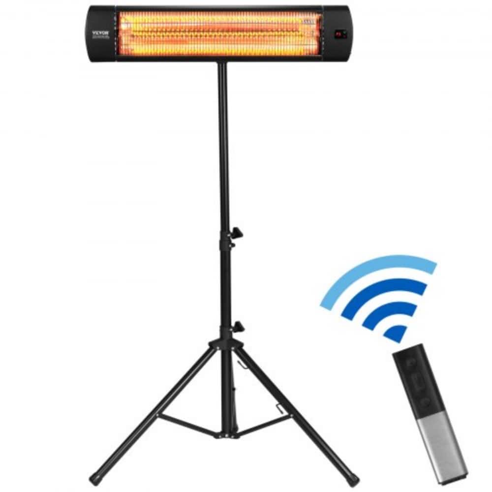 Black Aluminum Alloy 1500W Infrared Heater with Remote and Timer - 23.82 x 7.87 x 2.95in