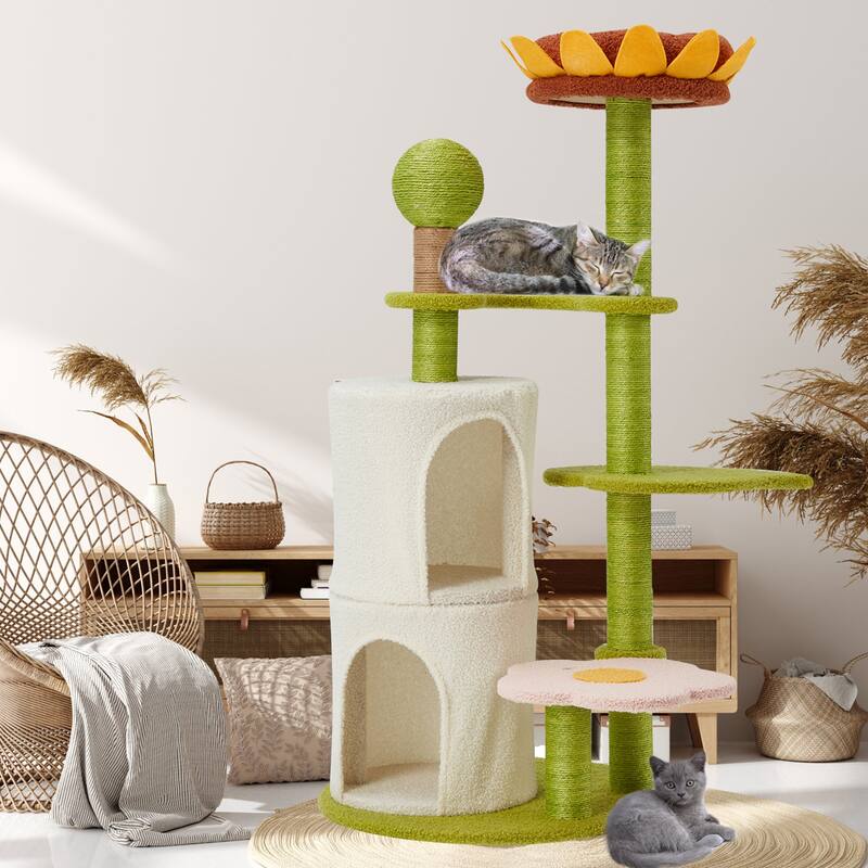 Sunflower Cat Tree, Multi-Functional Cozy Cat Tower, Cat Condo for Indoor Cats
