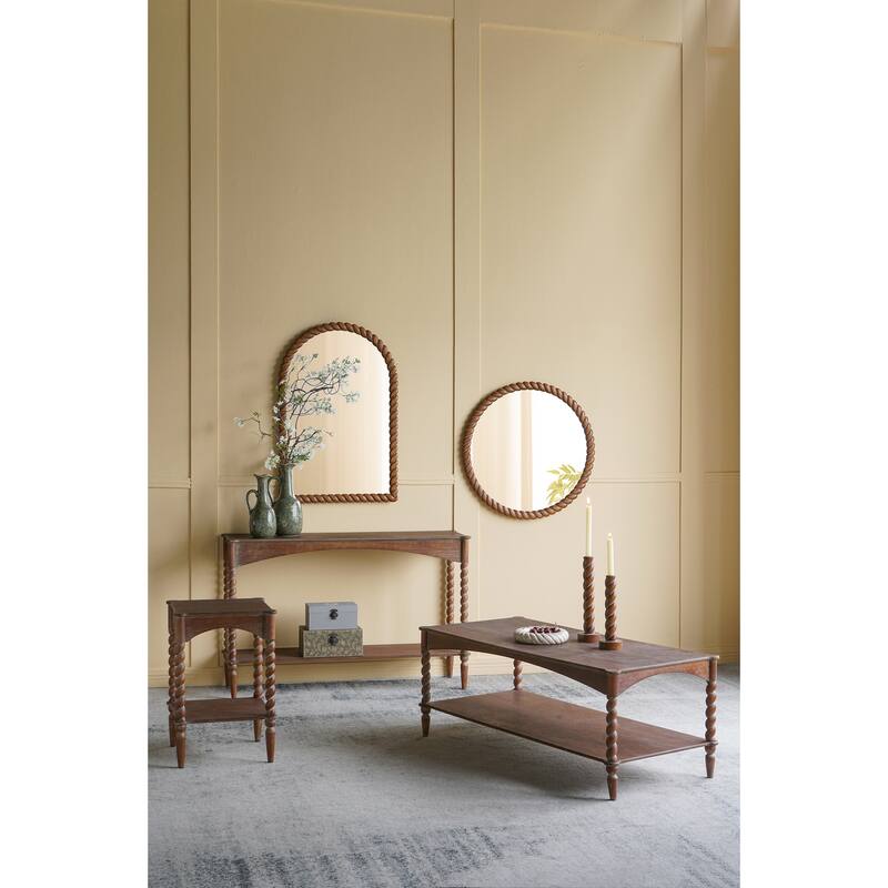 24x35.8" Arched Wall Mirror with Pine Wood Frame - Brown