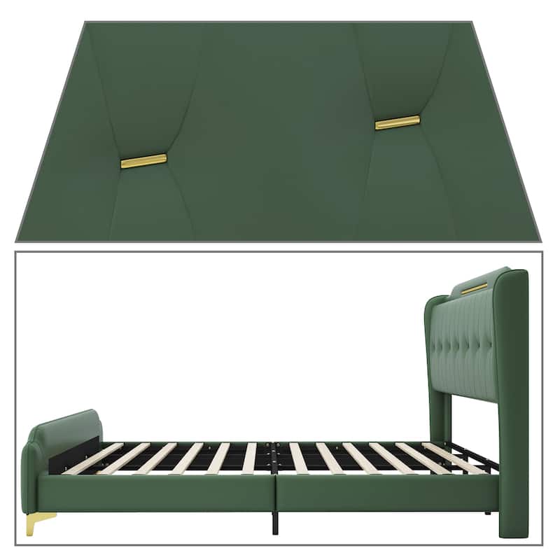 Modern PU Leather Upholstered Platform Bed - No Box Spring Needed