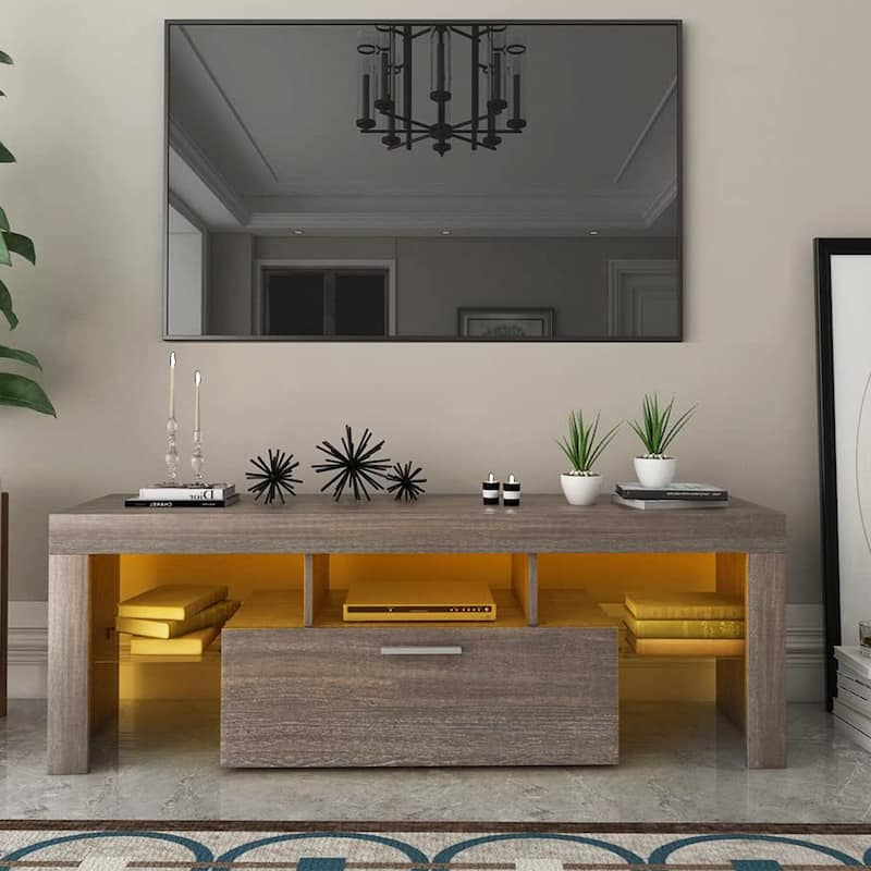 Modern LED TV Stand for 55inch TV, Entertainment Center with Cabinet - 51"L x 14"W x 18"H