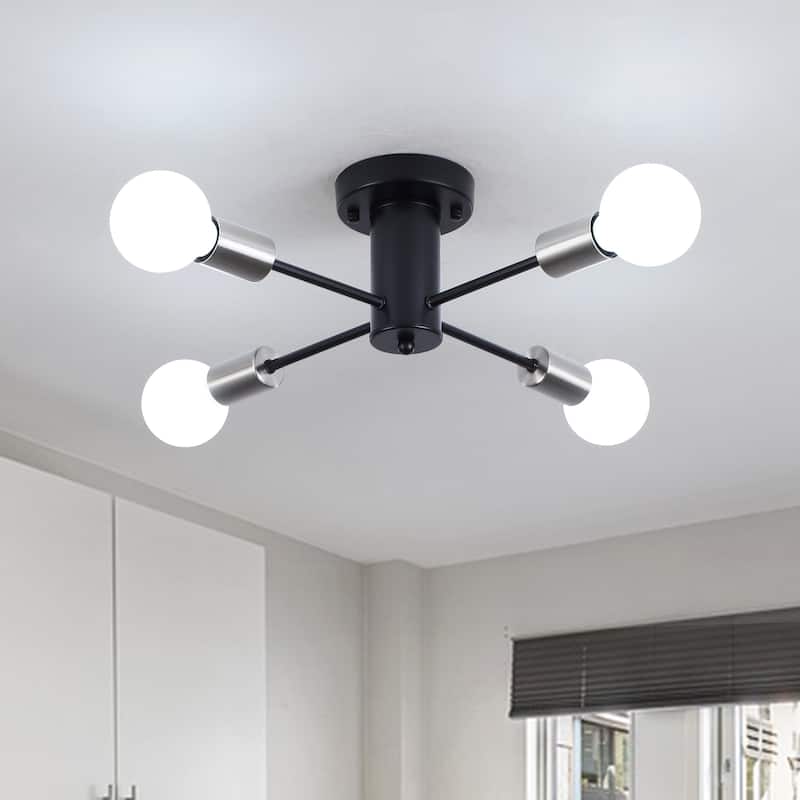4-Light Industrial Semi Flush Mount Ceiling Light for Kitchen Dining Room Bedroom Study Living Room - N/A - Black+Sandnickel