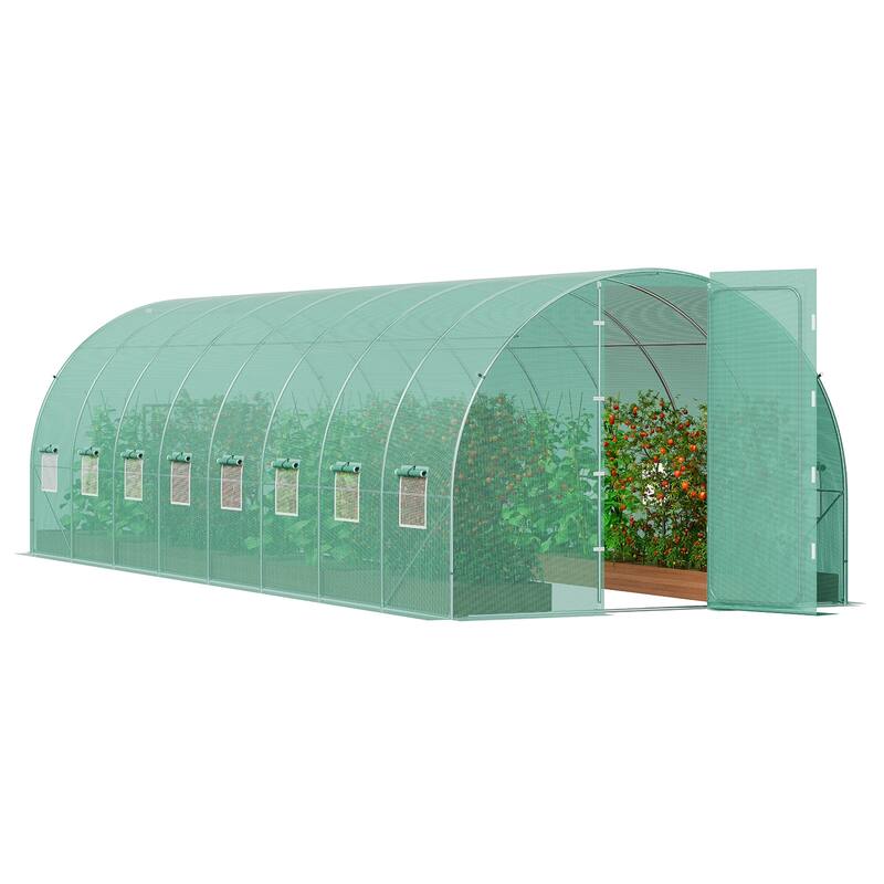 Walk-in Tunnel Greenhouse, Hoop House Greenhouse Tunnel, Plant Hot House with Galvanized Steel Frame, Green PE Cover - 27.4x9.5x7.4 ft ,Green