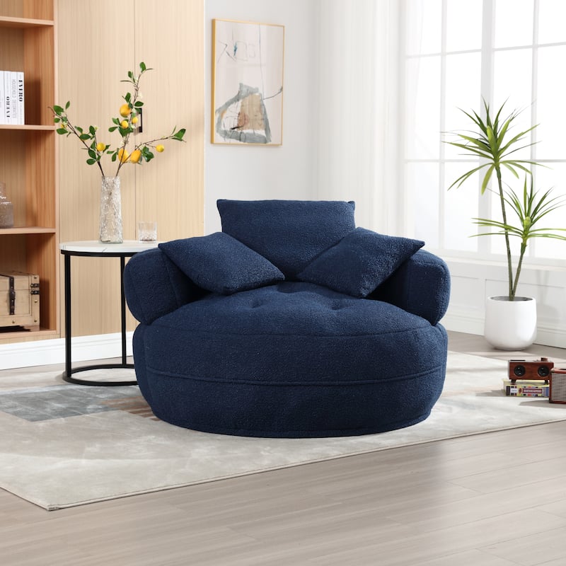 Chenille Sponge single sofa,No Assembly Required,Fluffy Modern Sleeper Chair for Living room, Bedroom - Navy