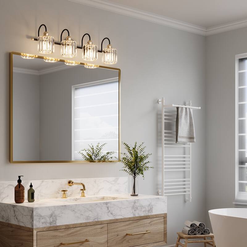 ExBrite Modern Rose Gold Dimmable Bathroom Crystal Vanity Lights