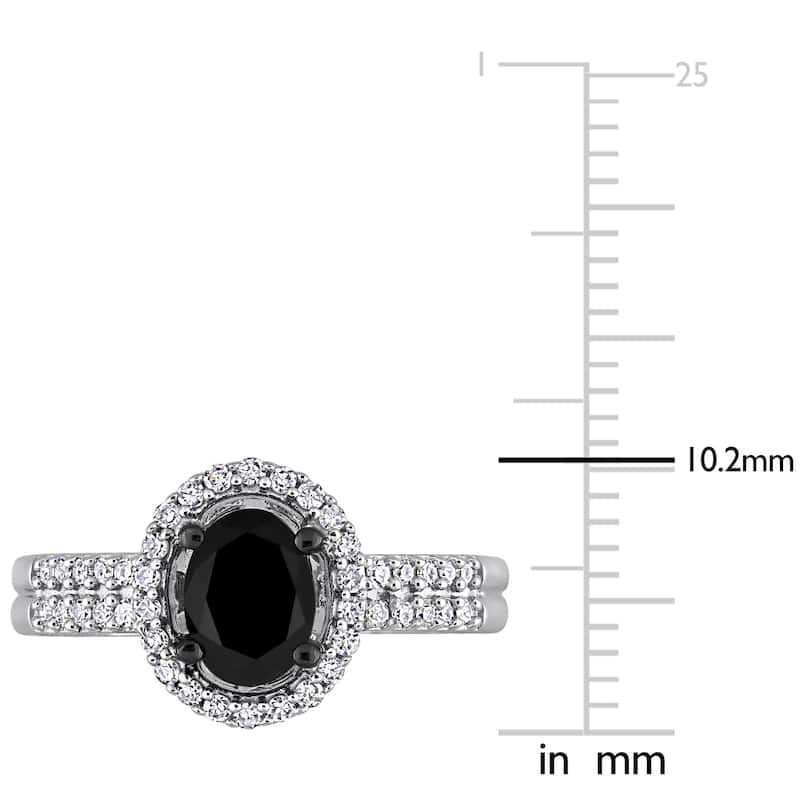 Miadora 1ct TW Oval Round-Cut Black White Diamond Engagement Ring in 14k White Gold