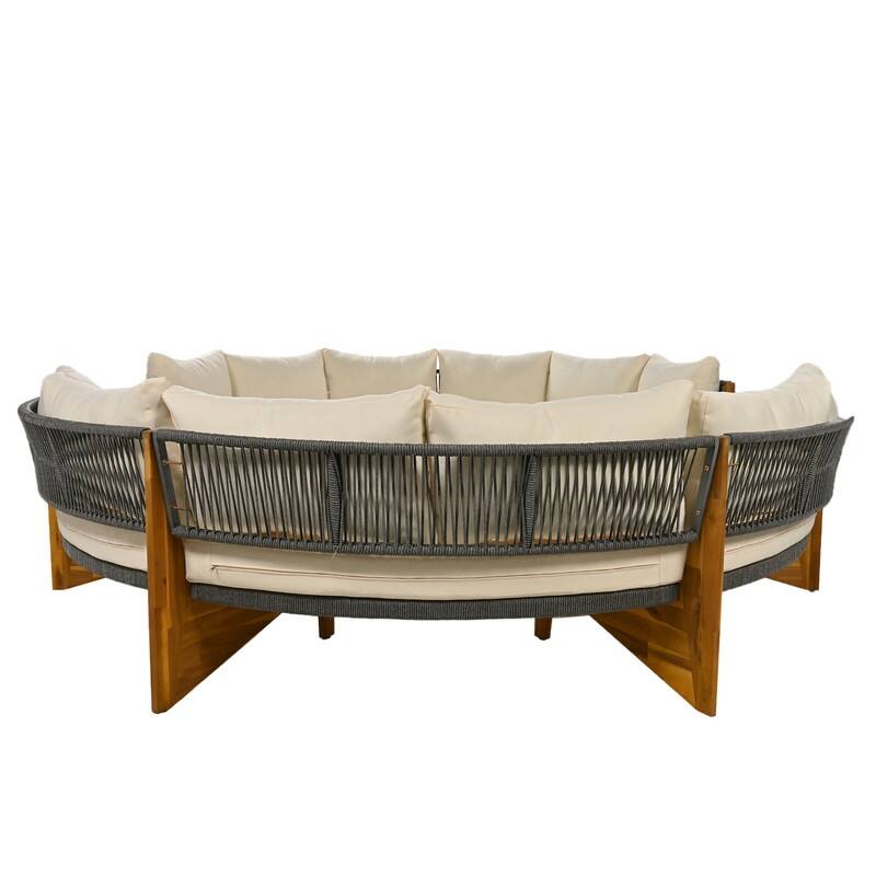 Patio 3 Piece Sofa Conversation Set, 6-Person Outdoor Seating Group w/ Cushions & Coffee Table, Half Moon Patio Furniture Sets