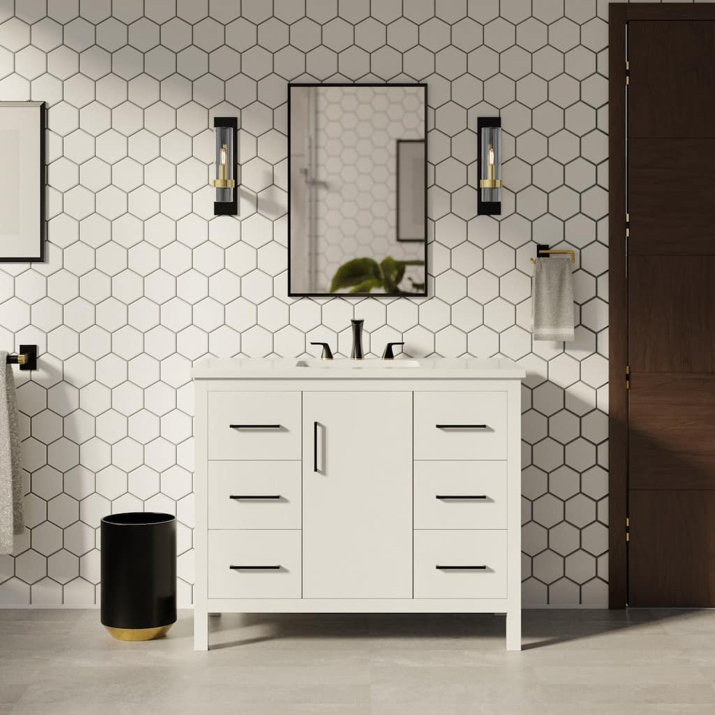 KitchenBathCollection Copenhagen 42" Bathroom Vanity with Engineered Marble Top