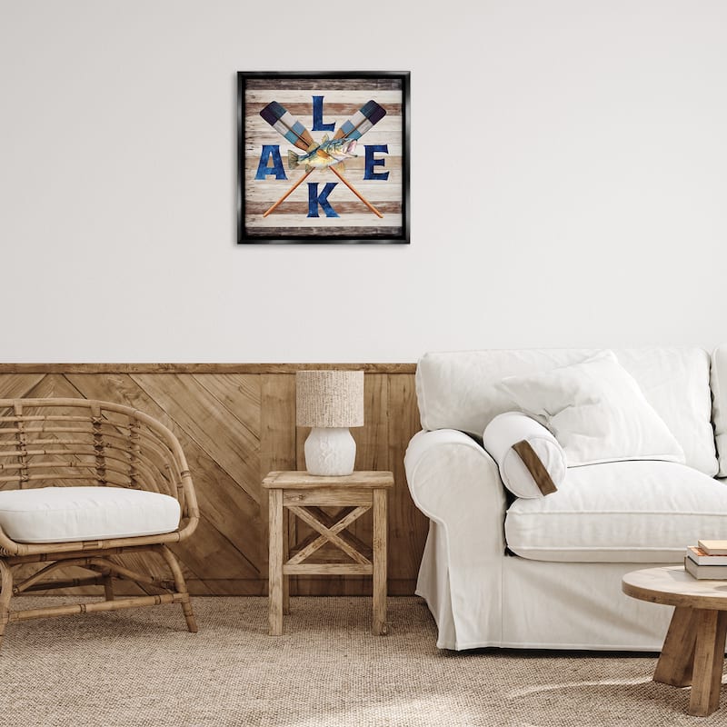 Stupell Rustic Lake Boat Oars Framed Floater Canvas Wall Art Design By Nicole DeCamp