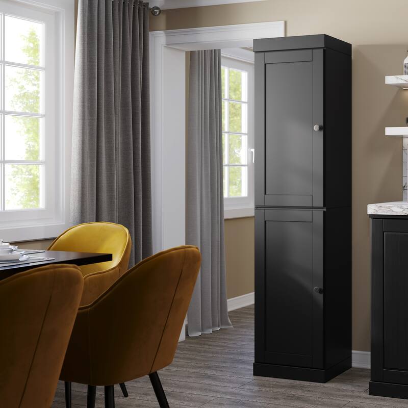 Palace Imports 100% Solid Wood 16.5" Kitchen Pantry Cabinet with Shaker Doors and Adjustable Shelves - Black