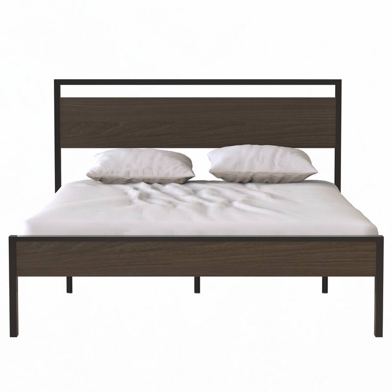 Queen Ceres Metal Bed with Wood Headboard