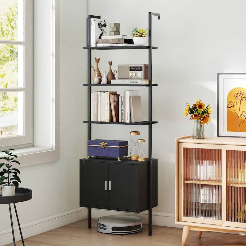 Engineered Wood Ladder Bookshelf with Cabinet Storage - 24" x 14" x 72.5"