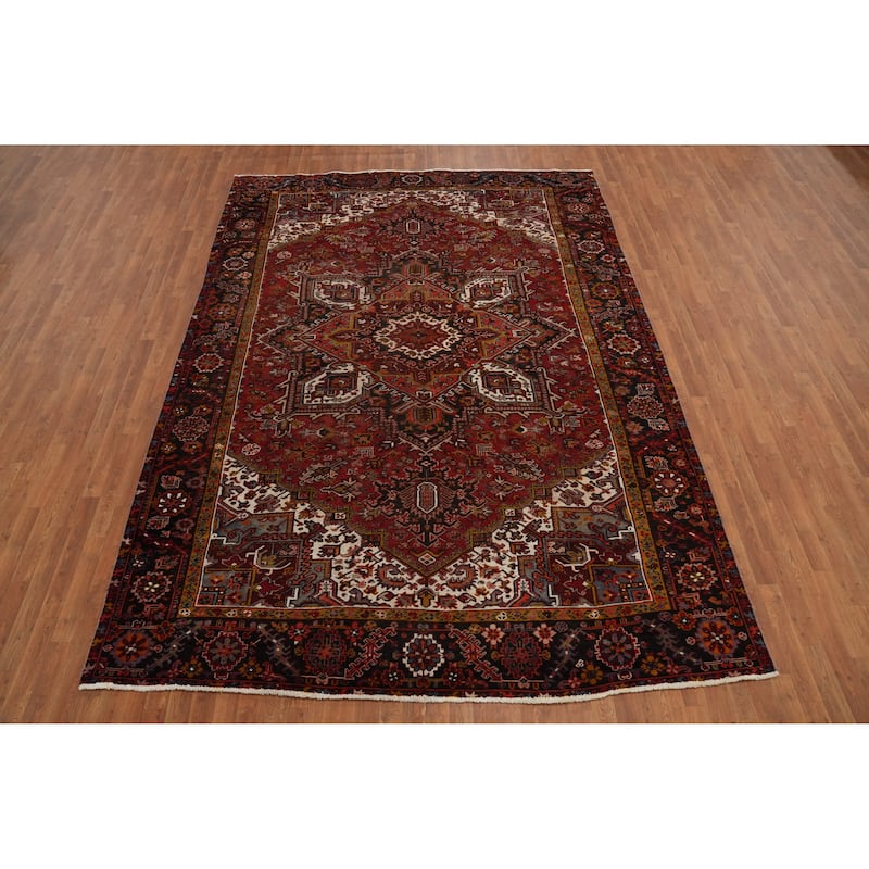 Hand Knotted Oriental 100% Wool Carpet Traditional Medallion Oranges & Rust Heriz Area Rug - 11' 5'' X 8' 3''
