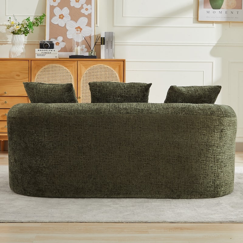Curved Loveseat 2-Seater Sofa Couch, Minimalist Olive Green Sleeper Sofa Couch with Pillows for Living Room