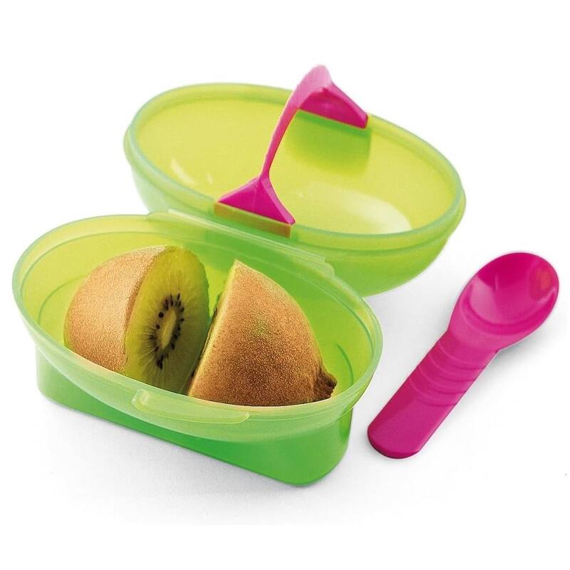 Hutzler Snack Attack Kiwi To-Go Lunch Container - Includes Container, Slicer & Spoon - Green