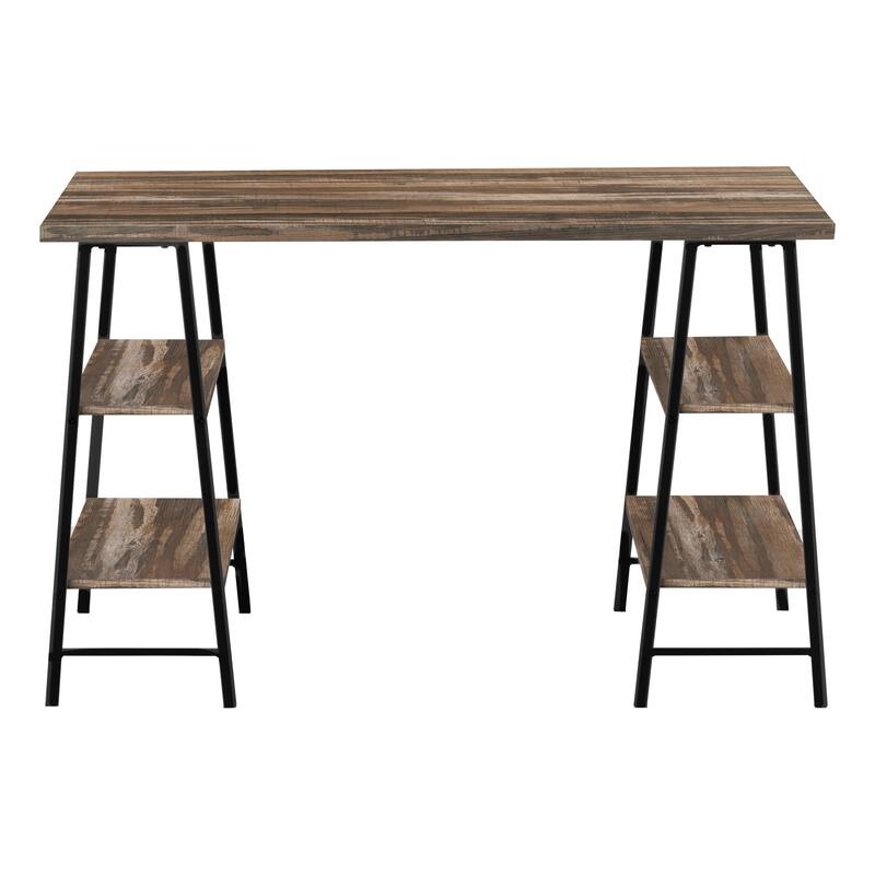 Computer Desk, Home Office, Laptop, Storage Shelves, 48"l, Work, Brown Laminate, Black Metal, Contemporary