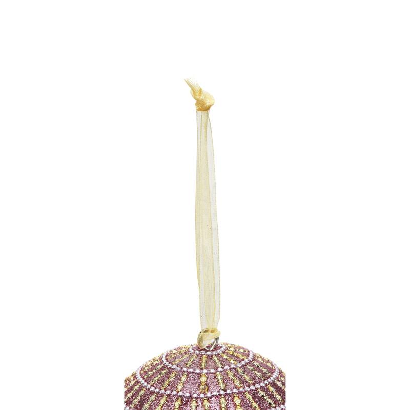 Sevita Pink Glistening Candy Stripe Handcrafted Globe Ornament, Set of 4 - 8" x 4.5" x 4.5"