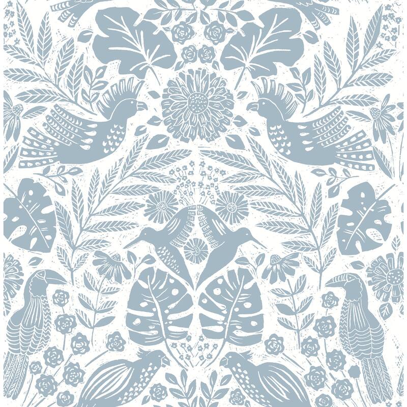 A-Street Prints Nestle Blue Bird Block Print Wallpaper