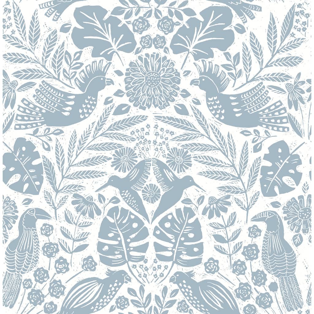 A-Street Prints Nestle Blue Bird Block Print Wallpaper