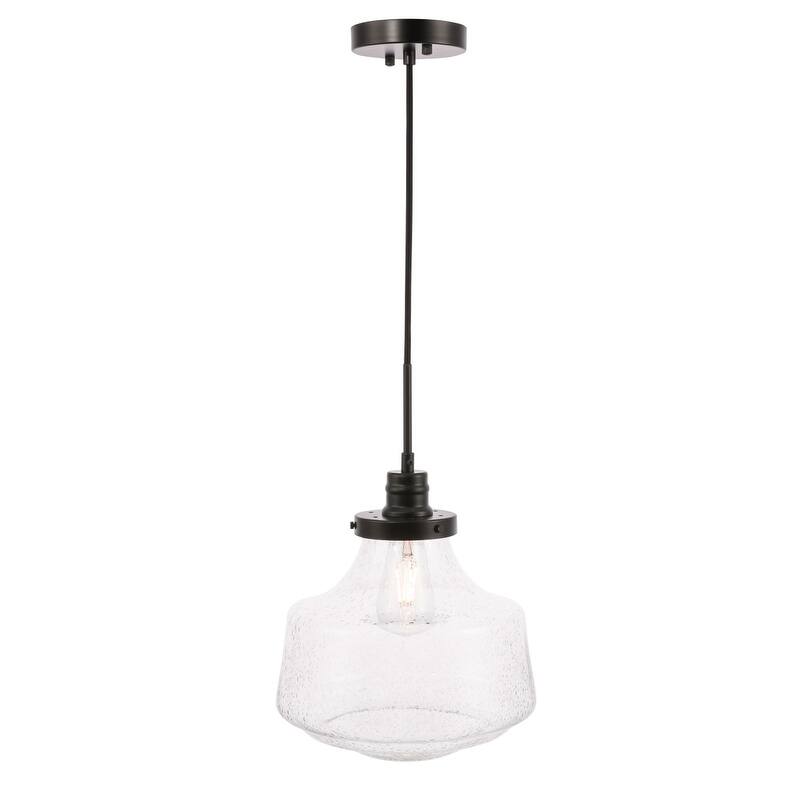 Klyli 11-inch 1-light Clear Seeded Glass Hanging Pendant - Black