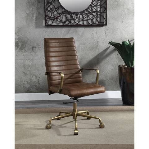 Vintage Style Leather Home Office Desk Chair, Height Adjustable Swive Task Chair, 360-Degree Swivel