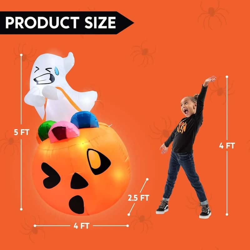 Joyfy 5 FT Inflatable LED Ghost Lift Pumpkin Candy Bag