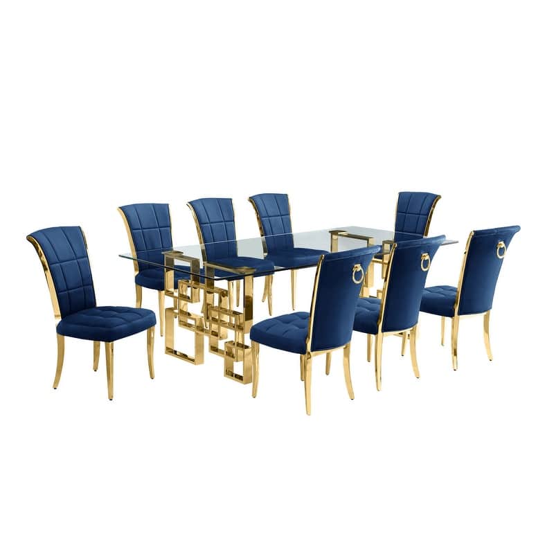 Best Quality Furniture D223/4-SC320-7 Dining Set with 95" 15mm Glass