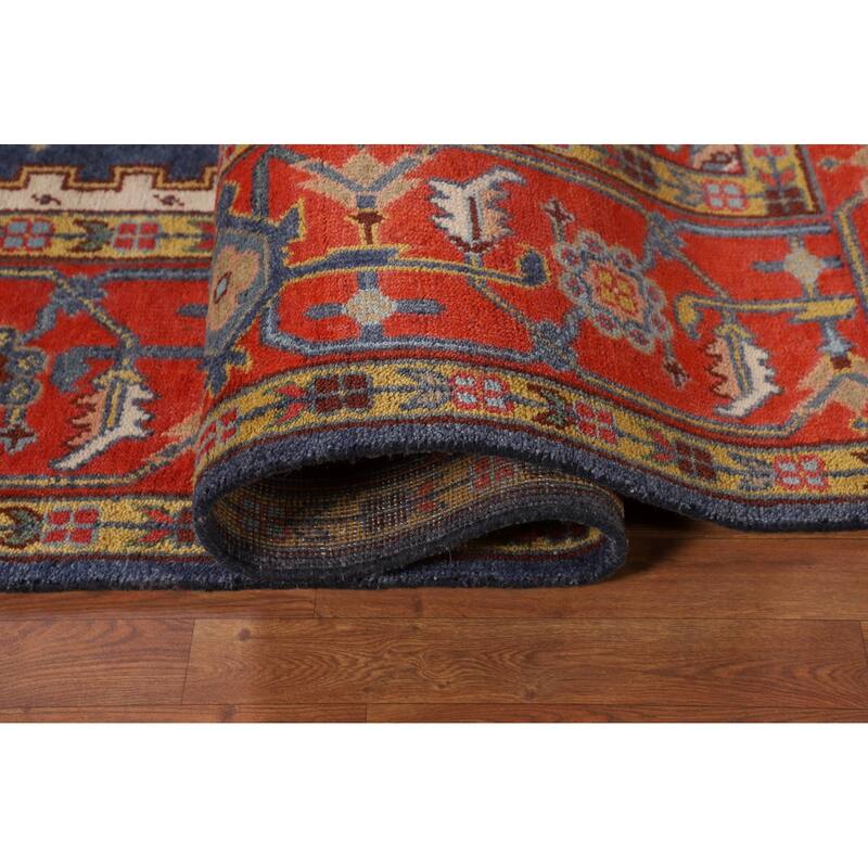 Blue Geometric Heriz Serapi Oriental Area Rug Hand-Knotted Wool Carpet - 8'8"x 11'10"